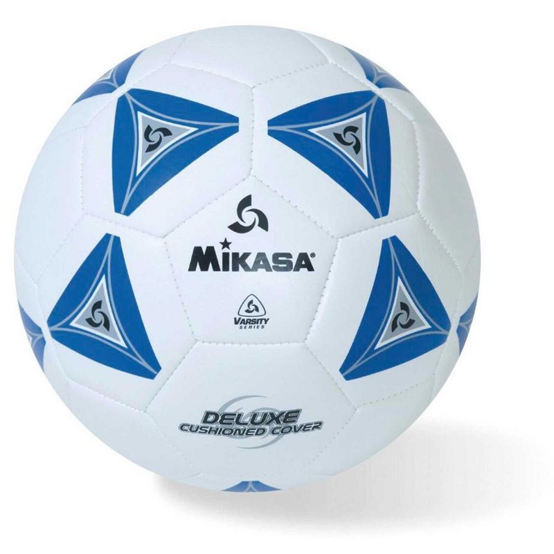Mikasa Size 5 Deluxe Cushioned Soccer Ball, Ages 12 and Up, 27 Inch Diameter, White/Blue, 1 of 2