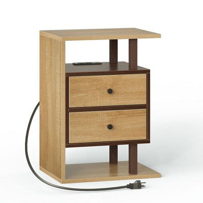 Nightstand With Charging Station Bed Side Table With 2 Drawers End ...