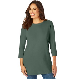 Woman Within Plus Size Perfect Three-Quarter Sleeve Crewneck Tee - 1 of 4