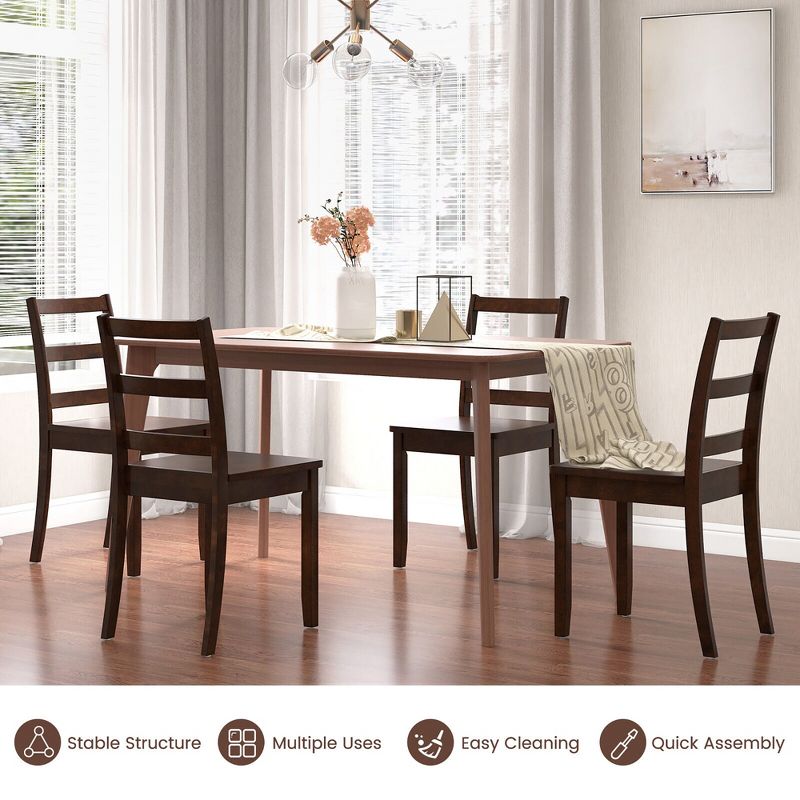 Tangkula Set of 4 Dining Chairs Ladder Back Armless Side Chair w/ Solid Rubber Wood Legs, 3 of 10