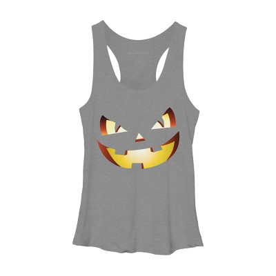 Women's Design By Humans Halloween Pumpkin Evil Smiley Face By artdim Racerback Tank Top