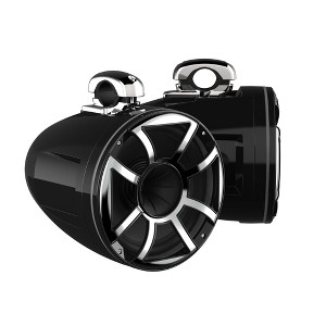 Wet Sounds REV 10 HD 10" Horn Loaded Compression Driver Tower Speakers with XS Grills & Mini Stainless Fixed Clamps, 300 Watts RMS, Black, Pair - 1 of 4