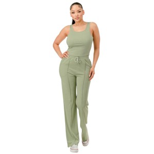 Slickblue Women’s Ribbed Tank & Pant Set, Functional Pockets, Co-ord Outfit, Everyday Wear, Color Options, Size S-L - 1 of 4