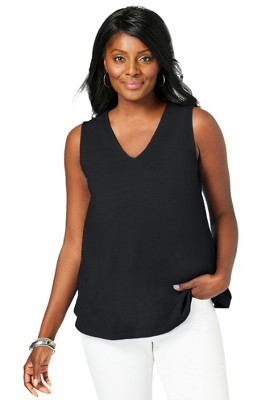 Jessica London Women's Plus Size Stretch Cotton V-neck Trapeze Tank, 3x -  Black : Target