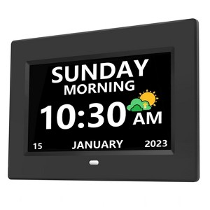 Aoibox 7 Inch Digital Clock for Seniors with Large Display, 12 Alarms, 3 Display Modes, Auto DST, Day and Date, High Contrast, Wall or Desk Use - 1 of 4
