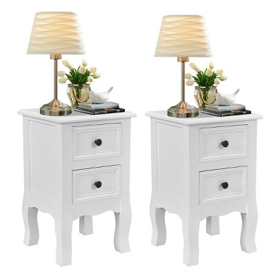 Costway 2PCS White Night Stand  w/ 2 Storage Drawers Wood End Accent Table