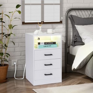 KTMBDW Nightstand with Charging Station, Side Table with 3 Drawers, End Table with Shelf, Bedside Table with LED Light for Bedroom Living Room - 1 of 4