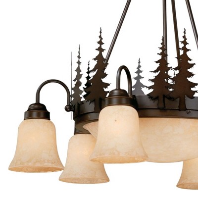 Yosemite Rustic Bronze Tree Silhouette Chandelier with Amber Flake Glass