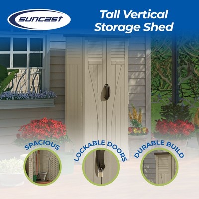 Suncast Sand Tall Plastic Vertical Outdoor Storage Shed