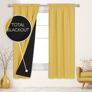 Deconovo ModernLuxury 100% Full BlackOut SatinRodCurtains For LivingRoom or BedRoom 2Panels - 1 of 4