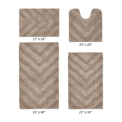 Hugo 4-Piece Bath Rug Set 100% Premium Cotton Tufted Chevron Pattern Bathmats for Bathroom, Super Soft Absorbent Machine Washable