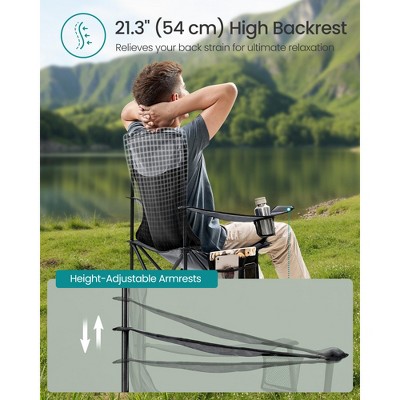 Slate Gray High-Back Steel Frame Foldable Camping Chairs, Set of 2