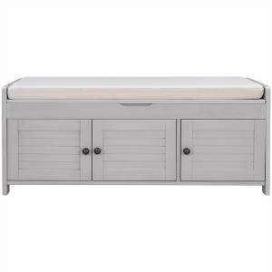 XINGHANZHENXUAN Rustic Storage Bench with 3 Shutter Doors, Hidden Compartment & Removable Cushion, Entryway Shoe Bench - 1 of 4