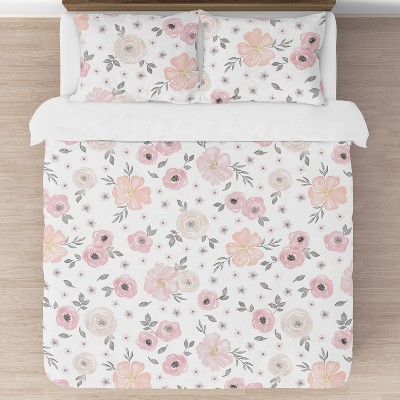 Sweet Jojo Designs Girl Full/Queen Comforter Bedding Set Watercolor Floral Pink and Grey 3pc. — фото 3
