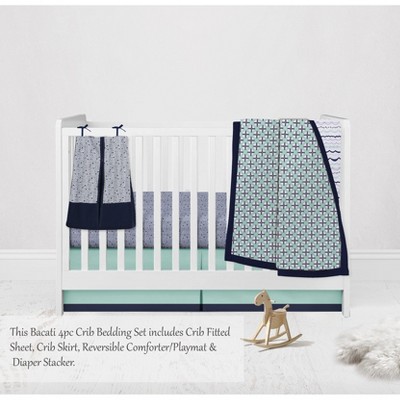 Bacati - Noah Mint Navy 4 pc Crib Bedding Set with Diaper Caddy