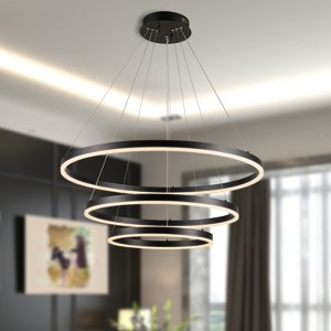 LamQee Modern Large LED Chandelier Dimmable Tiered Pendant Ceiling Light With Remote - 1 of 4