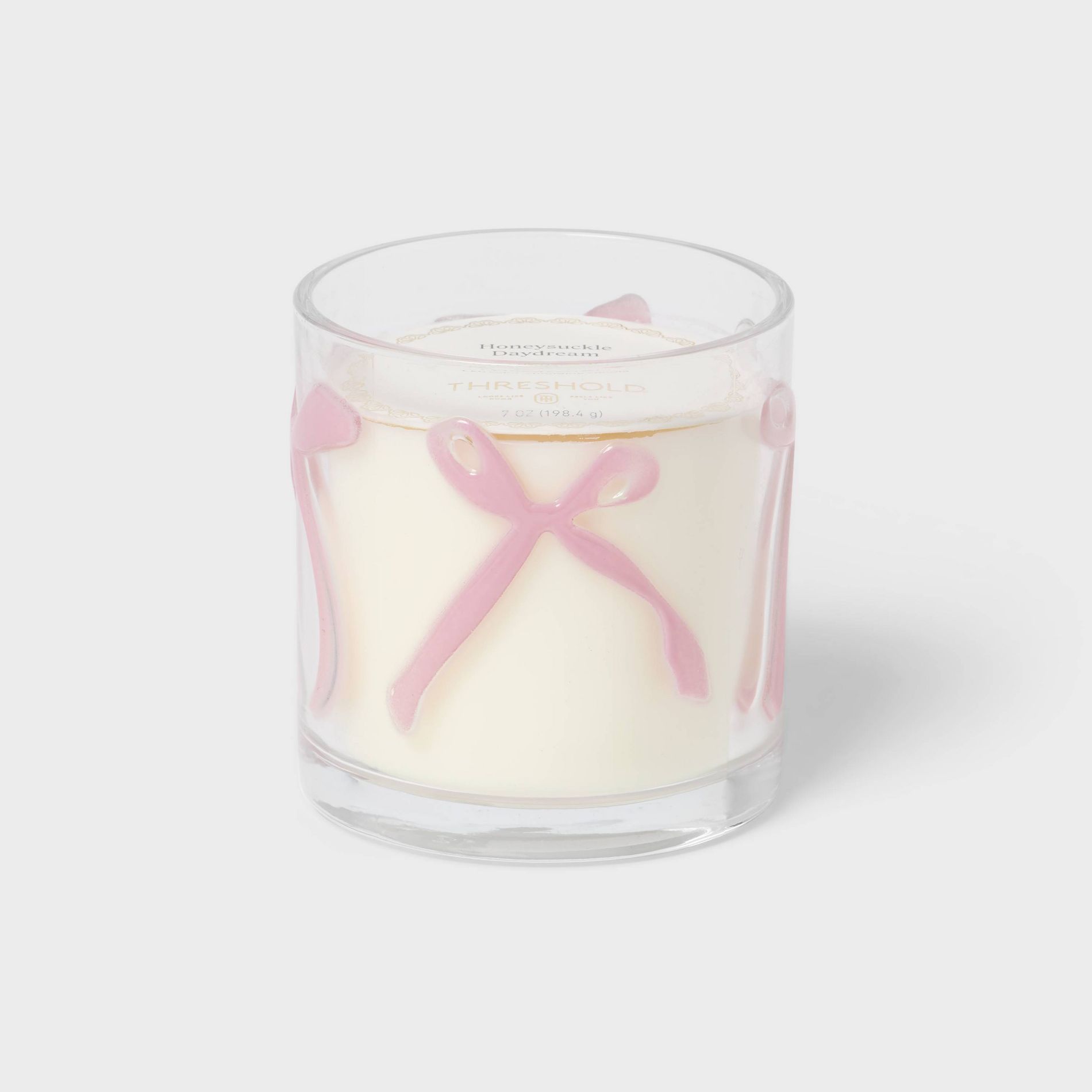LED Embossed Bow Glass Honeysuckle Daydream Jar Candle Mauve 7oz - Threshold™