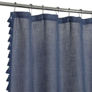 Linen Blend Fabric Shower Curtain with Vintage Chic Tassels - 1 of 4