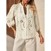 Imily Bela Women's deep V-neck hollow-out blouse, 3/4 puff sleeves, front button design, spring and autumn blouse - 3 of 4
