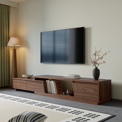 Modern Walnut Extendable TV Stand with Storage，Media Console with Smooth-Glide Drawers