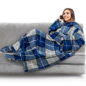 PAVILIA Wearable Blanket with Sleeves and Foot Pockets, Fleece Warm Snuggle Pocket Sleeved Throw for Women Men Adults - 1 of 4