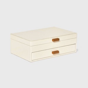 Two Drawer Organizer Jewelry Box - A New Day™ Cream: Polyurethane Storage with Divided Tray, Mirror, Rectangle Shape - 1 of 3