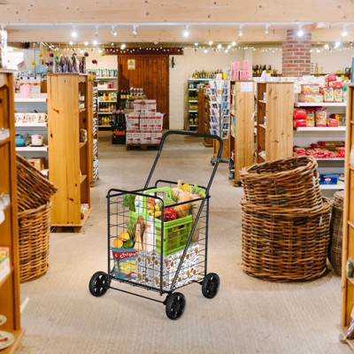 Black Steel Folding Grocery Cart with Wheels