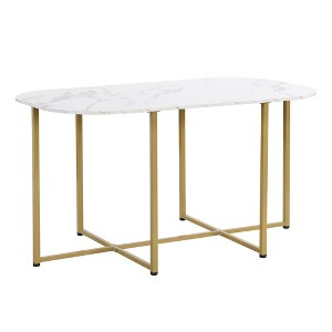 Gulches 7-Piece Luxury Dining Set, 53.5" Faux Marble Table & 6 Triangular Chairs, Modern Golden+White Design for 6 People, Compact & Durable - 1 of 4
