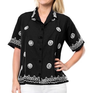 LA LEELA Women's Casual Hawaiian Blouse Shirt Solid Blouses Button Down Short Sleeve Dress Tops Tee Shirts Tank Top Women - 1 of 3