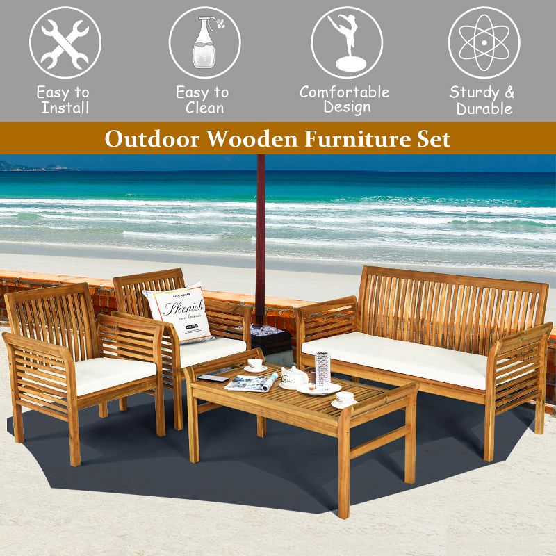Costway 8 PCS Outdoor Acacia Wood Sofa Furniture Set Cushioned Chair Coffee Table Garden, 5 of 10
