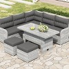 Outdoor 5 Pcs Furniture Set, Seating Set with Extendable Side Tables, Rattan Sofa Set with Metal Frame and PE Cushions-Coolbibila - 3 of 4