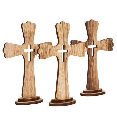 Juvale 3 Pack Catholic Wooden Cross Baptism Centerpieces For Tables,  Communion, Home Decor, 6 X 9 In : Target