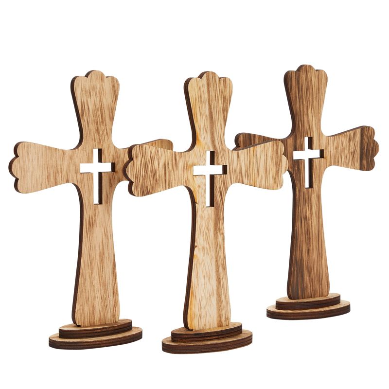 Juvale 3 Pack Catholic Wooden Cross Baptism Centerpieces for Tables, Communion, Home Decor, 6 x 9 In, 1 of 10