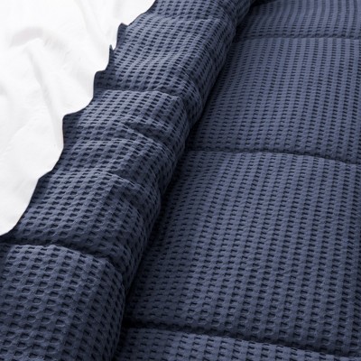 Navy Twin Cotton Waffle Comforter Set with Shams