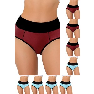 INSPIRE CHIC Women's High Waist Tummy Control Color-Block Available in Plus Size Briefs 9 Packs - 1 of 4