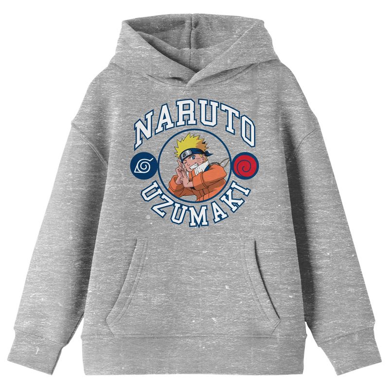 Naruto Classic Character Varsity Style Graphic with Collegiate Text Youth Athletic Heather Hoodie, 1 of 4