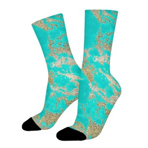 Gold Glitter Marble Women Printed Crew Socks Funny Funky Socks Soft Polyester Novelty Gifts for Artists Men - 1 of 1