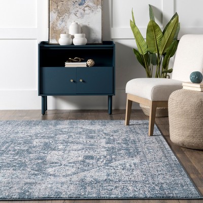 Blue 4' x 6' Synthetic Medallion Reversible Area Rug