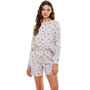Emerson Road Woman's Fuzzy Luxe Waffle Sweatshirt & Bermuda Shorts Pajama Set - 1 of 4