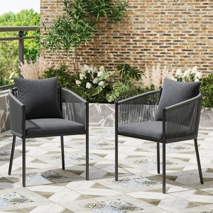 VisioGear Patio Accent Table Sets, 2 Pieces Outdoor Dining Set with Cushions, Patio Furniture Chairs for Garden, Gray, 22.05”*24.41“*30.71” - 1 of 4