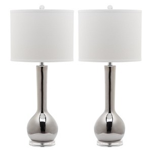Long Neck Chevron Ceramic Table Lamp Set - Safavieh , Silver/White