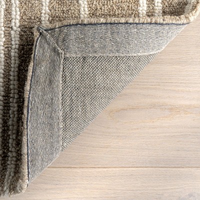 Tavianna Beige and White Wool Striped 5' x 8' Area Rug