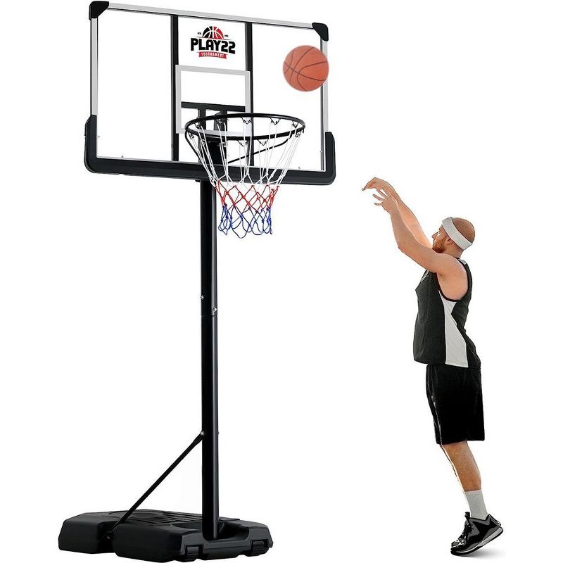 Portable Basketball Hoop 10 ft Adjustable - 44in Shatterproof Backboard - Basketball Goal System 8-10 ft Adjustable Basketball Hoop - Play22USA, 1 of 8