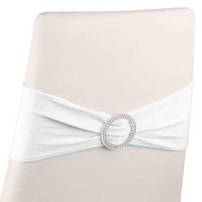 Juvale White Chair Sashes with Buckles (Set of 50) Wedding Spandex Sash No Pins or Clips Needed fits 14-18 Inch Dining Chairs