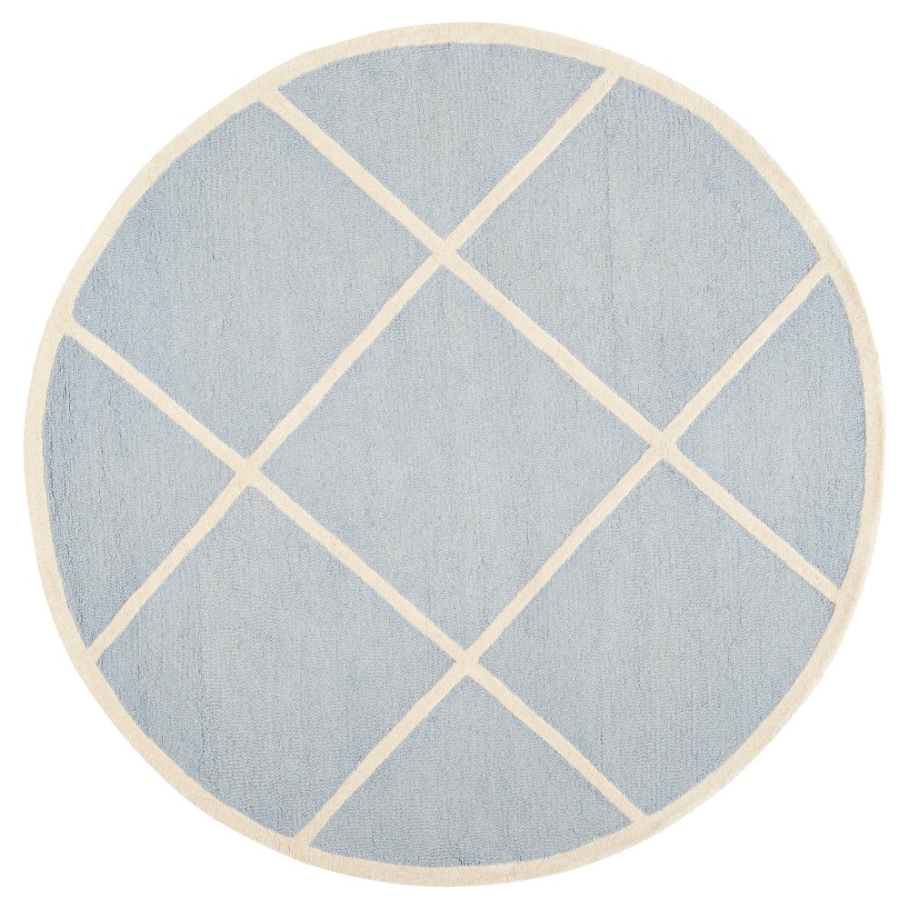  Round Reave Geometric Area Rug Light Blue/Ivory Round