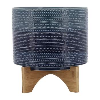 Sagebrook Home Dot Pattern Round Ceramic Planter Pot with Wood Stand