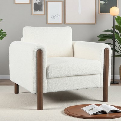 33.5" Teddy Velvet Oversized Accent Chair with Curved Armrest and Walnut Legs