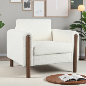 33.5" Teddy Velvet Oversized Accent Chair with Curved Armrest and Walnut Legs - 1 of 4