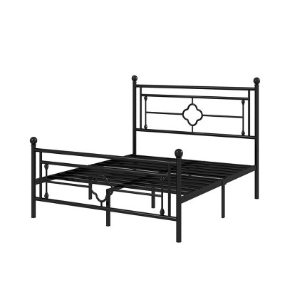 Allewie Queen Black Metal Platform Bed Frame with Victorian Headboard and Storage