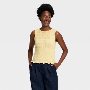 NKNIT rib mini tank top(navy、yellow) Women's Smocked Tank Top - A New Day™ Yellow XS : Target